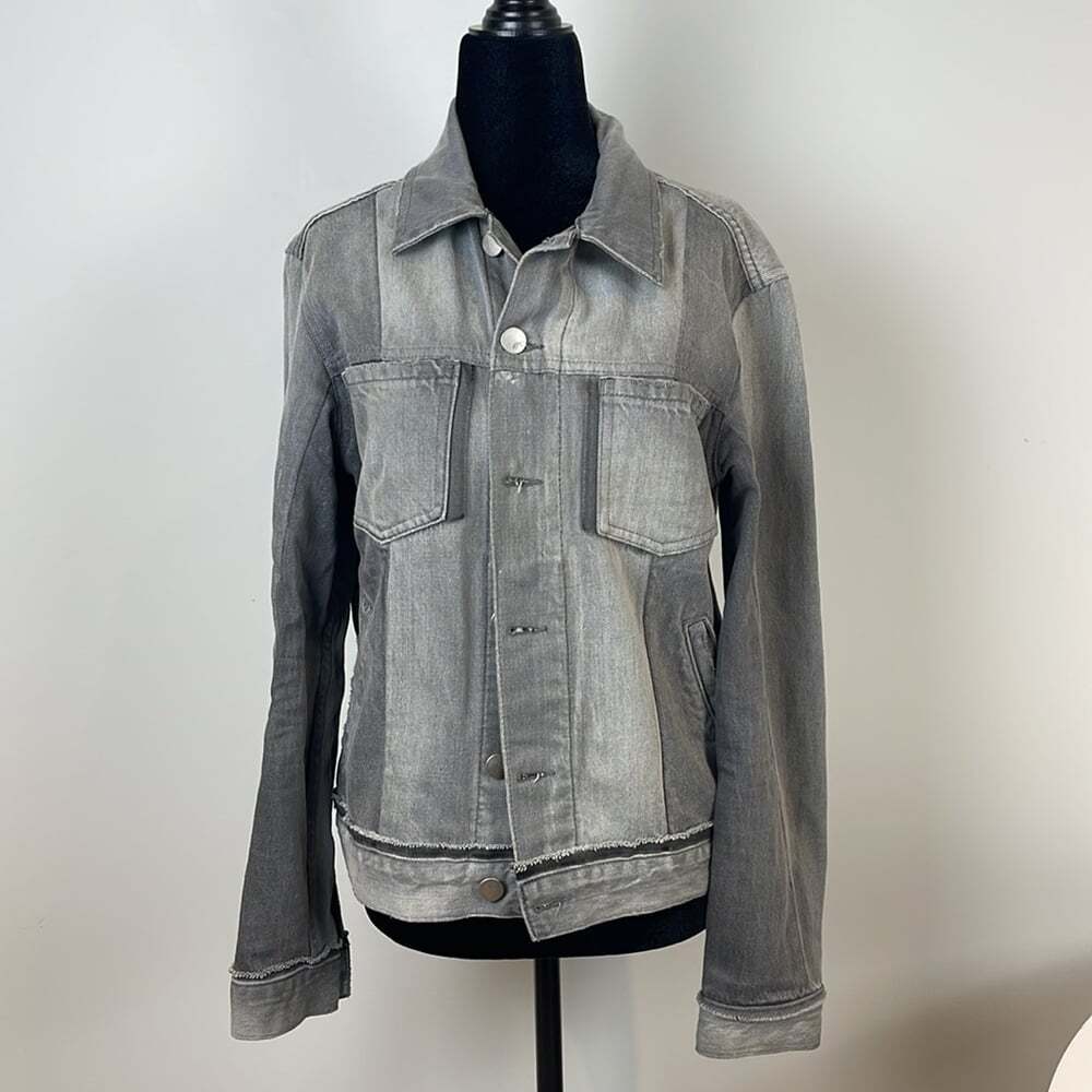 FRAME Nouveau Le Mix Multi Tone Denim Jacket Grey - Picture 3 of 7